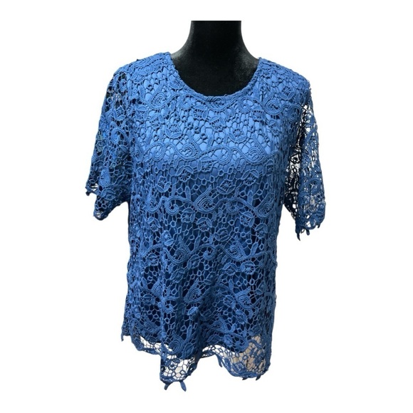 Philosophy Tops - Philosophy Womens' Blouse Lace
Crochet Overlay Shell Short Sleeve Blue
Size L
